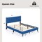 Costway Queen Upholstered Platform Bed Mattress Foundation Button Tufted Headboard Blue/Grey
